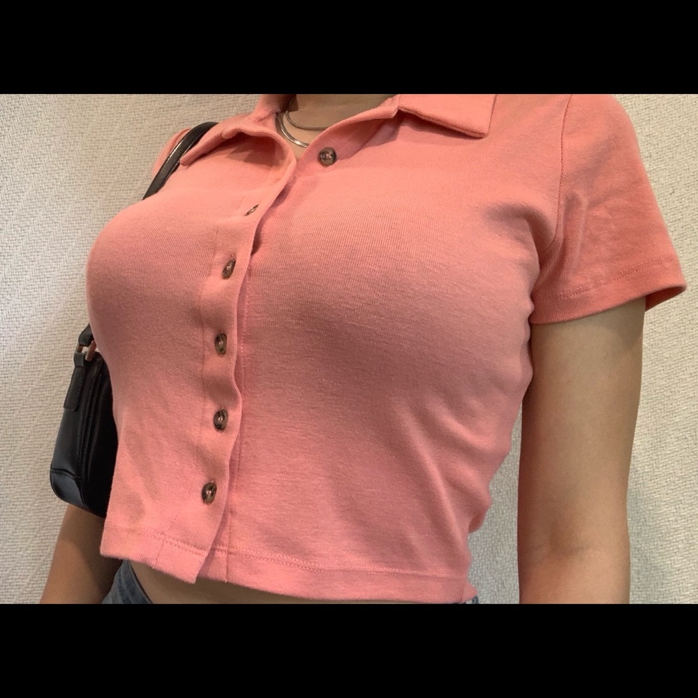 Coral Button Up Crop